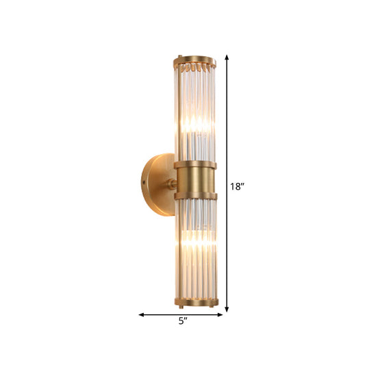 Frendorf | 1/2-Licht Flur Wandleuchte Modernist Stilvolle Goldene Wandleuchte mit Zylindrischem Klaren Kristallschirm
