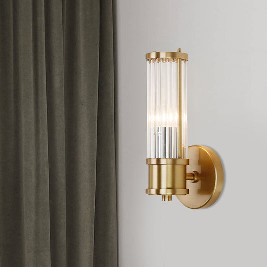 Frendorf | 1/2-Licht Flur Wandleuchte Modernist Stilvolle Goldene Wandleuchte mit Zylindrischem Klaren Kristallschirm