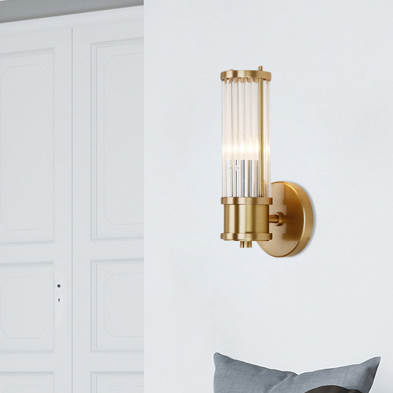 Frendorf | 1/2-Licht Flur Wandleuchte Modernist Stilvolle Goldene Wandleuchte mit Zylindrischem Klaren Kristallschirm