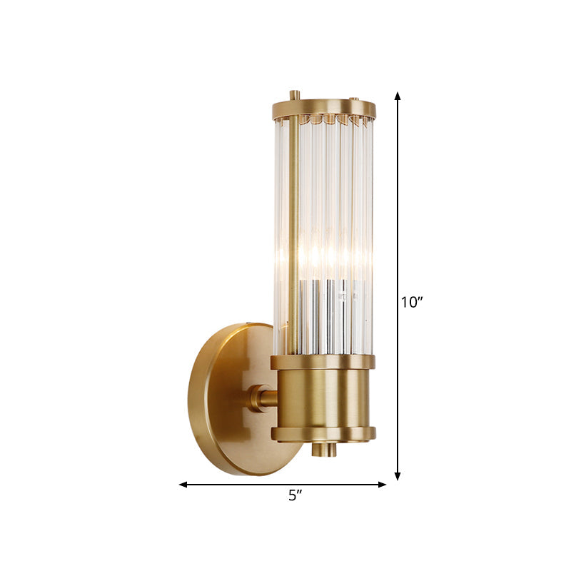 Frendorf | 1/2-Licht Flur Wandleuchte Modernist Stilvolle Goldene Wandleuchte mit Zylindrischem Klaren Kristallschirm