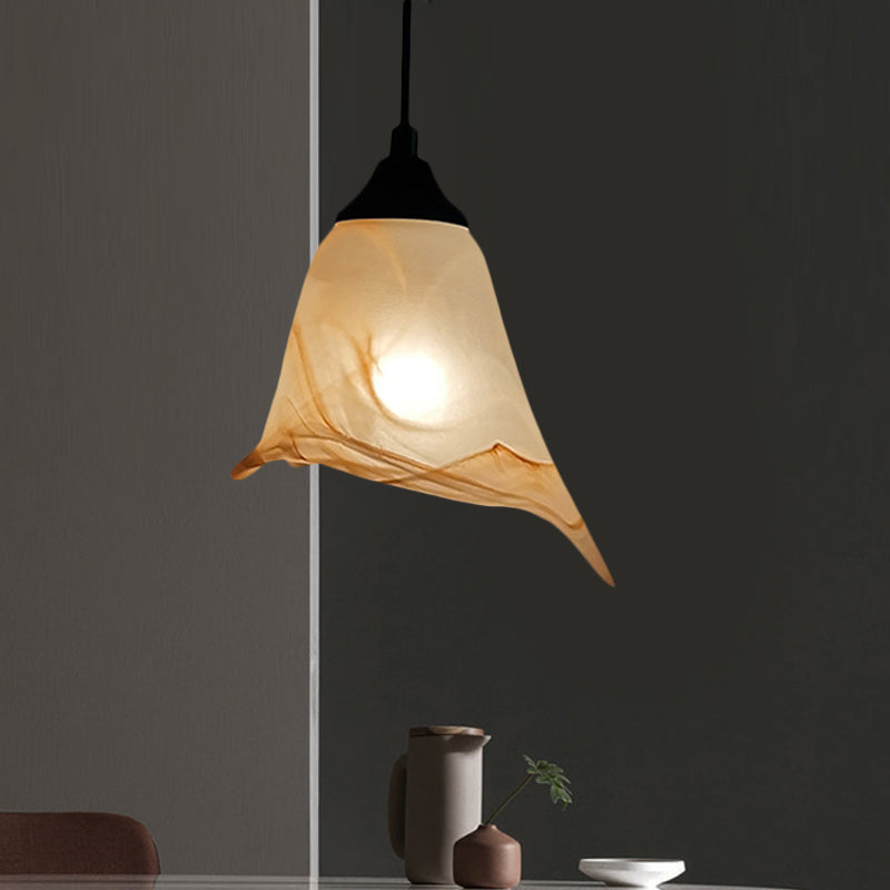 Blumenform/Kegel Wohnraum Hängeleuchte Kit Traditionelles strukturiertes Glas 1 Licht Weiße Pendelleuchte