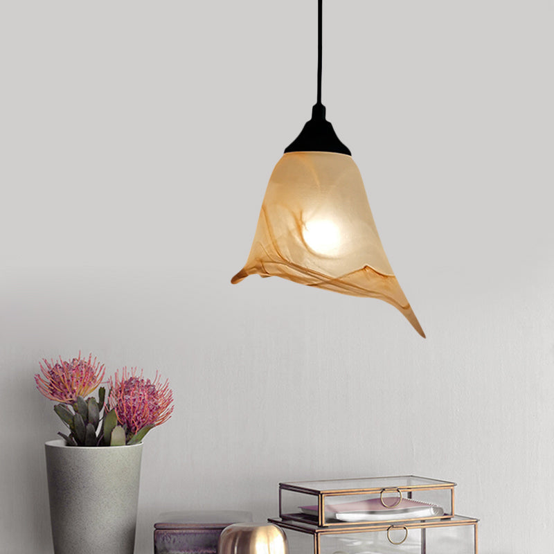 Blumenform/Kegel Wohnraum Hängeleuchte Kit Traditionelles strukturiertes Glas 1 Licht Weiße Pendelleuchte