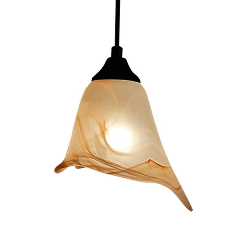 Blumenform/Kegel Wohnraum Hängeleuchte Kit Traditionelles strukturiertes Glas 1 Licht Weiße Pendelleuchte