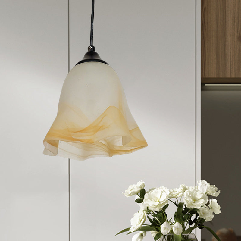 Blumenform/Kegel Wohnraum Hängeleuchte Kit Traditionelles strukturiertes Glas 1 Licht Weiße Pendelleuchte