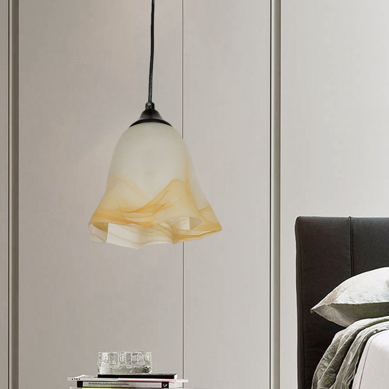 Blumenform/Kegel Wohnraum Hängeleuchte Kit Traditionelles strukturiertes Glas 1 Licht Weiße Pendelleuchte