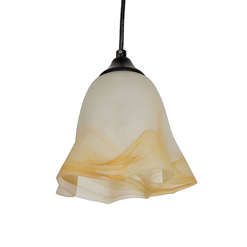 Blumenform/Kegel Wohnraum Hängeleuchte Kit Traditionelles strukturiertes Glas 1 Licht Weiße Pendelleuchte