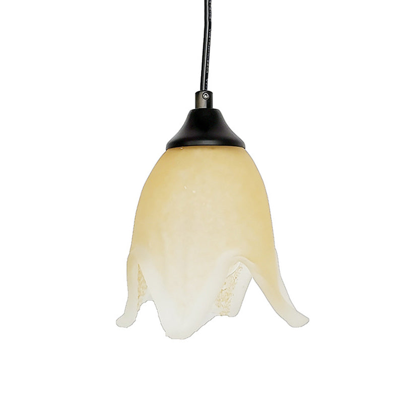 Blumenform/Kegel Wohnraum Hängeleuchte Kit Traditionelles strukturiertes Glas 1 Licht Weiße Pendelleuchte