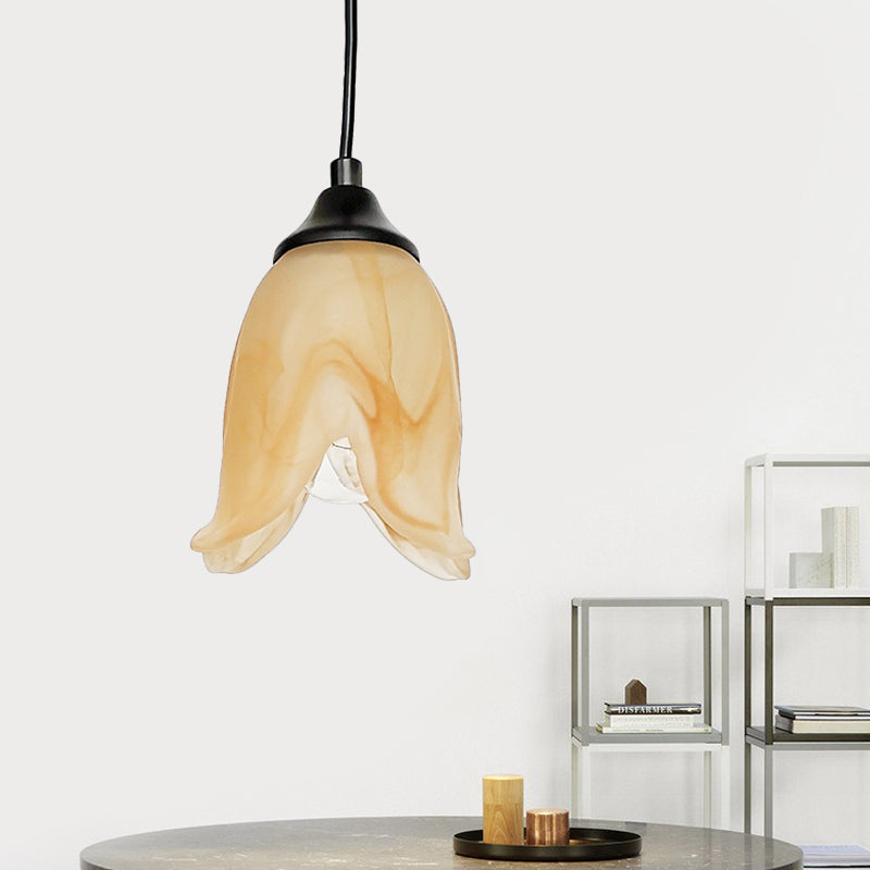 Blumenform/Kegel Wohnraum Hängeleuchte Kit Traditionelles strukturiertes Glas 1 Licht Weiße Pendelleuchte