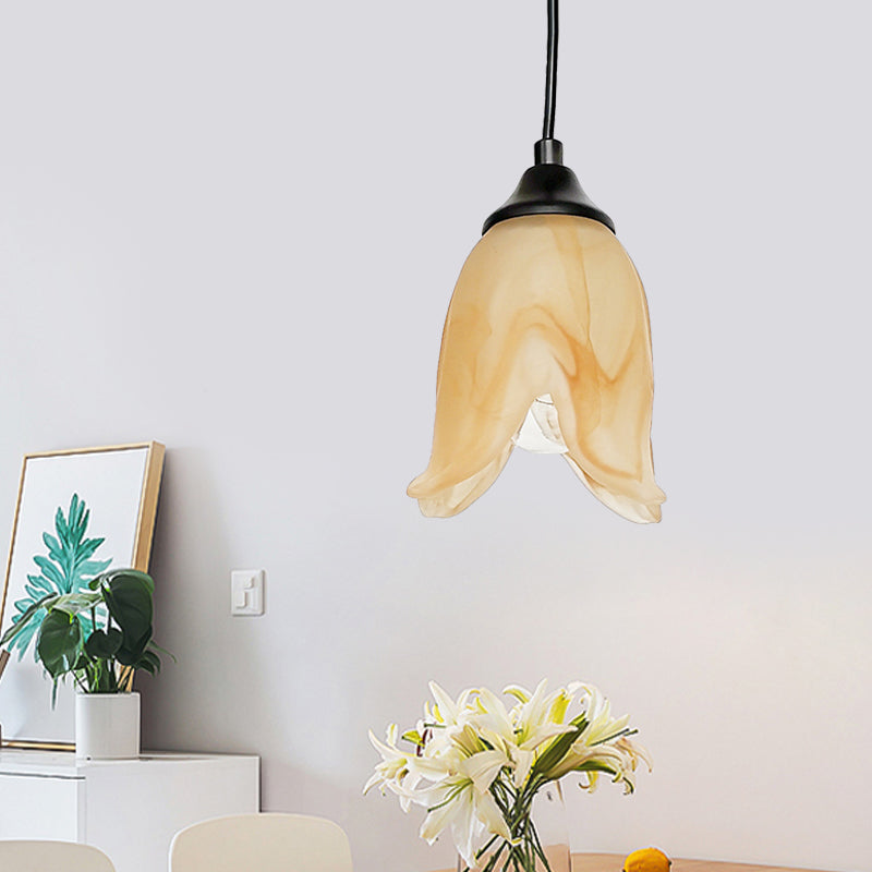 Blumenform/Kegel Wohnraum Hängeleuchte Kit Traditionelles strukturiertes Glas 1 Licht Weiße Pendelleuchte