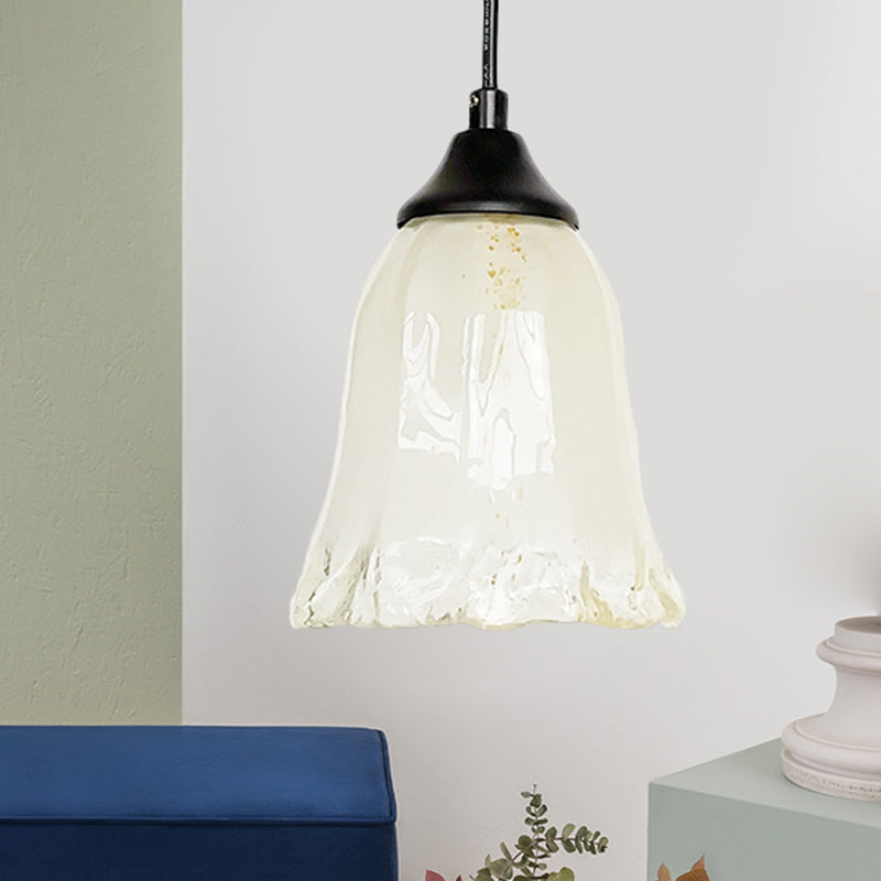 Blumenform/Kegel Wohnraum Hängeleuchte Kit Traditionelles strukturiertes Glas 1 Licht Weiße Pendelleuchte
