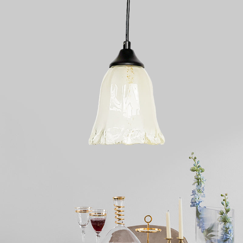 Blumenform/Kegel Wohnraum Hängeleuchte Kit Traditionelles strukturiertes Glas 1 Licht Weiße Pendelleuchte