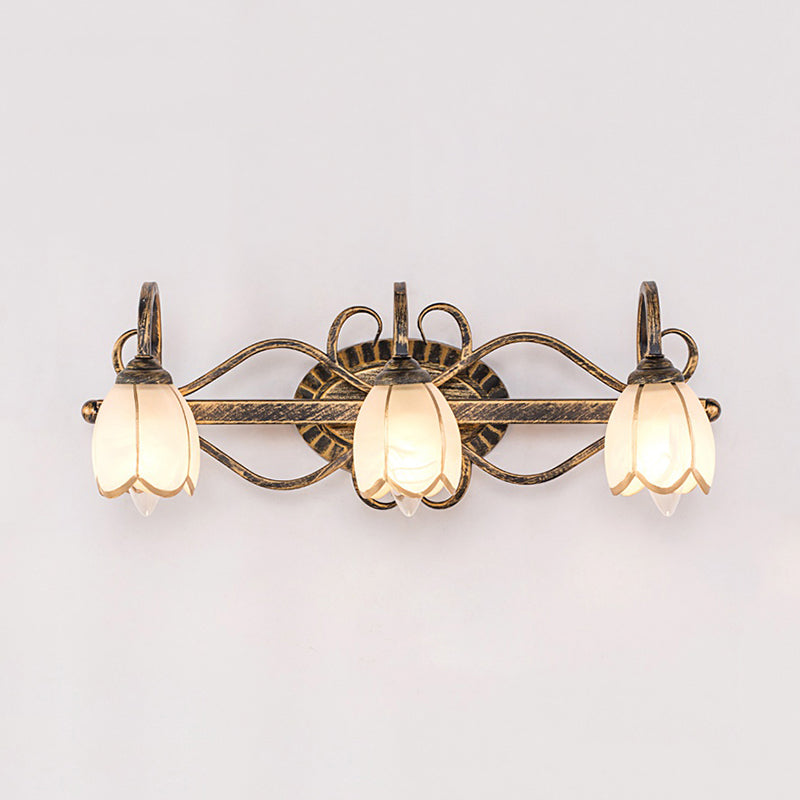 Frendorf | 2/3 Lichten Frosted Glas Vanity Light Fixture Traditionele Antieke Messing Bloemvormige Badkamer Verlichting Fixture