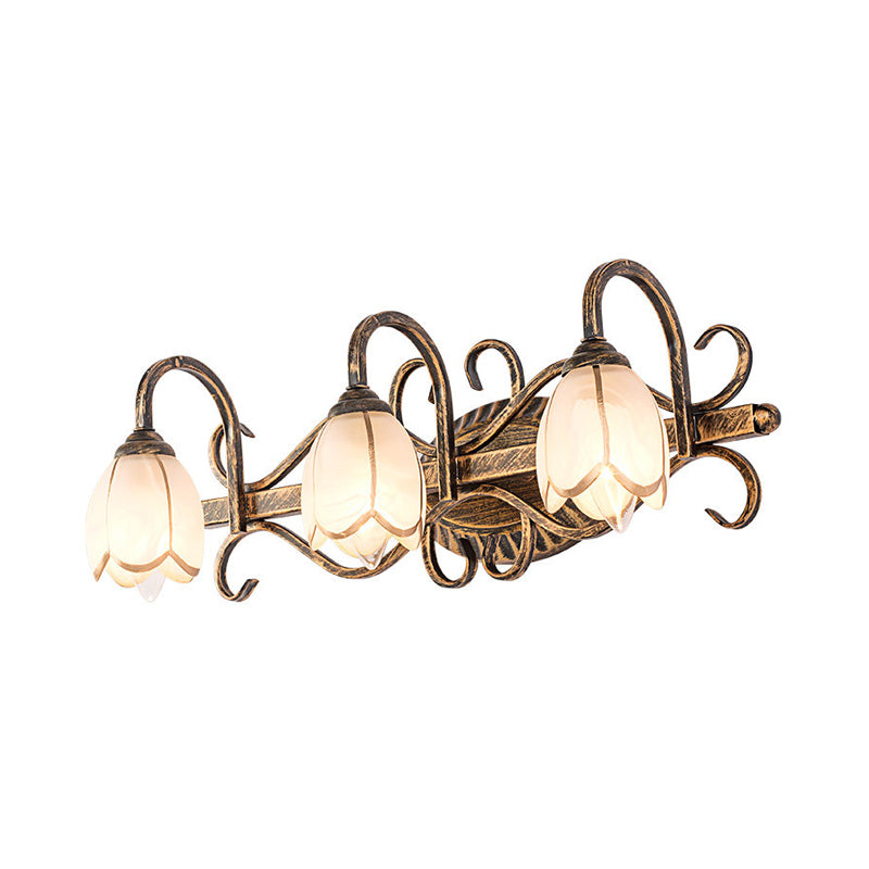 Frendorf | 2/3 Lichten Frosted Glas Vanity Light Fixture Traditionele Antieke Messing Bloemvormige Badkamer Verlichting Fixture