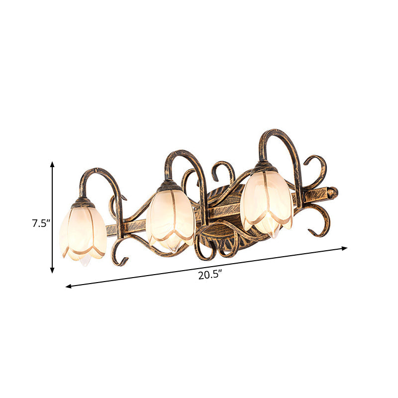 Frendorf | 2/3 Lichten Frosted Glas Vanity Light Fixture Traditionele Antieke Messing Bloemvormige Badkamer Verlichting Fixture