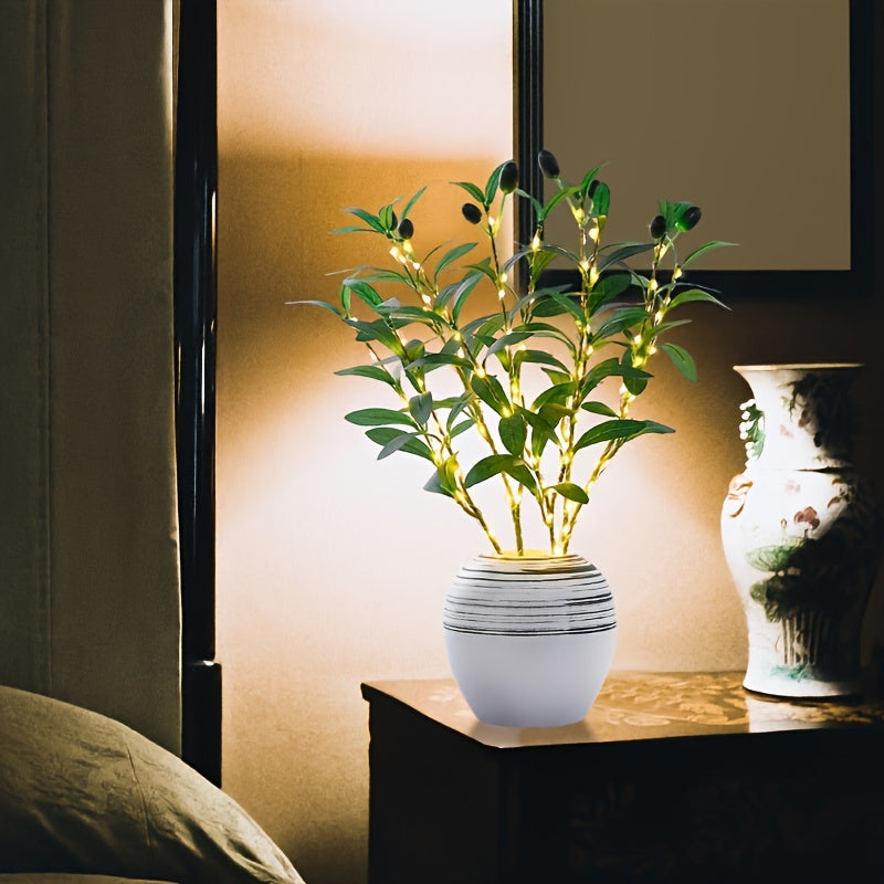Beleuchteter Olivenbaum LED Lampe – Modernes Dekor für festliche Anlässe, Hochzeiten, Geburtstage und Partystimmung, ideal für Esstisch, Schrank oder Café-Dekor