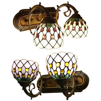 Frendorf | Tiffany Classic Koepel Wandlamp met Kraal 2 Koppen Geveegd Glas Wandlamp in Rood/Geel voor Hotel