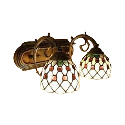 Frendorf | Tiffany Classic Koepel Wandlamp met Kraal 2 Koppen Geveegd Glas Wandlamp in Rood/Geel voor Hotel