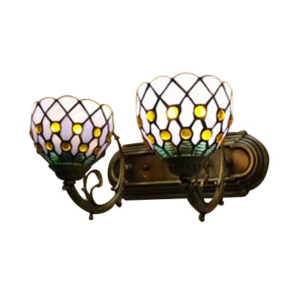 Frendorf | Tiffany Classic Koepel Wandlamp met Kraal 2 Koppen Geveegd Glas Wandlamp in Rood/Geel voor Hotel