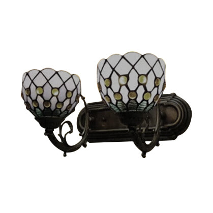 Frendorf | Tiffany Classic Koepel Wandlamp met Kraal 2 Koppen Geveegd Glas Wandlamp in Rood/Geel voor Hotel