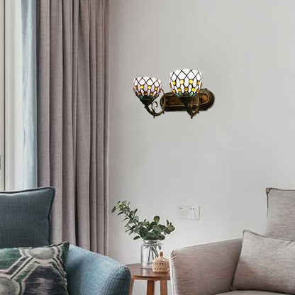 Frendorf | Tiffany Classic Koepel Wandlamp met Kraal 2 Koppen Geveegd Glas Wandlamp in Rood/Geel voor Hotel