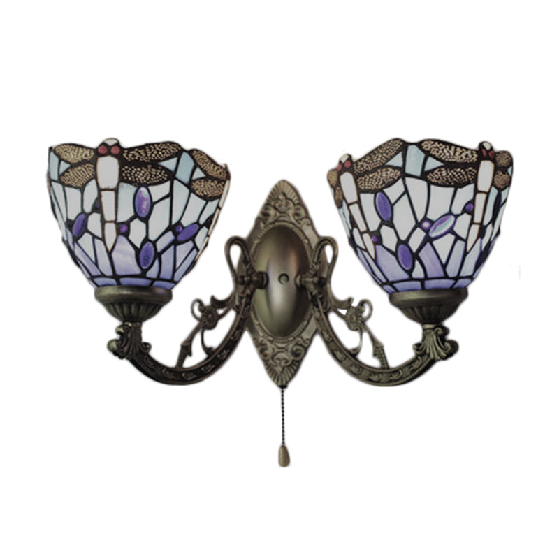Frendorf | 8.5"/11" Breite Libelle Wohnzimmer Wand Leuchte Buntglas 2 Köpfe Tiffany Vintage Wand Licht in Blau