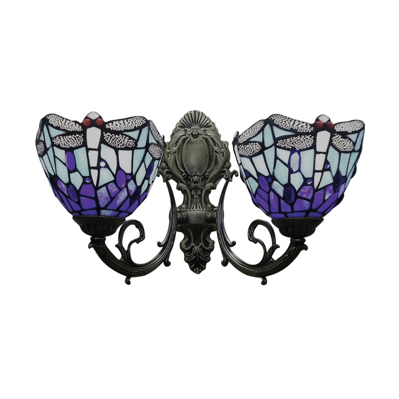 Frendorf | 8.5"/11" Breite Libelle Wohnzimmer Wand Leuchte Buntglas 2 Köpfe Tiffany Vintage Wand Licht in Blau