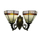 Frendorf | Gestreepte Glazen Piramide Wandlamp 2 Lichten Tiffany Traditionele Wandcursor in Amber/Blauw voor Slaapkamer