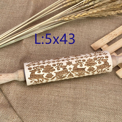 Frendorf | RollArt Prägemuster Nudelholz | Buchenholz Backwerkzeug | Perfekte Muster für Kekse & Teig