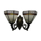 Frendorf | Gestreepte Glazen Piramide Wandlamp 2 Lichten Tiffany Traditionele Wandcursor in Amber/Blauw voor Slaapkamer