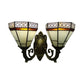 Frendorf | Studie Kamer Piramide Wandlamp Kunst Glas 2 Peertjes Tiffany Klassieke Wandlicht met Gebogen Arm in Beige/Blauw
