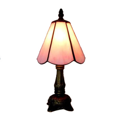 Tiffany Traditionelle Kegelförmige Tischlampe 1 Licht Glas und Metall Leseleuchte in Weiß/Rosa für Büro