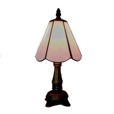 Tiffany Traditionelle Kegelförmige Tischlampe 1 Licht Glas und Metall Leseleuchte in Weiß/Rosa für Büro