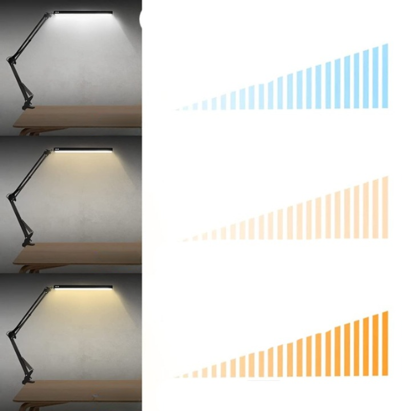 LED Schreibtischlampe, Verstellbare augenschonende Schreibtischleuchte mit Klemme, Schwenkarmlampe Enthält 3 Farbmodi, 10 Helligkeitsstufen Tischlampen mit Speicherfunktion, Schreibtischlampe für Zuhause