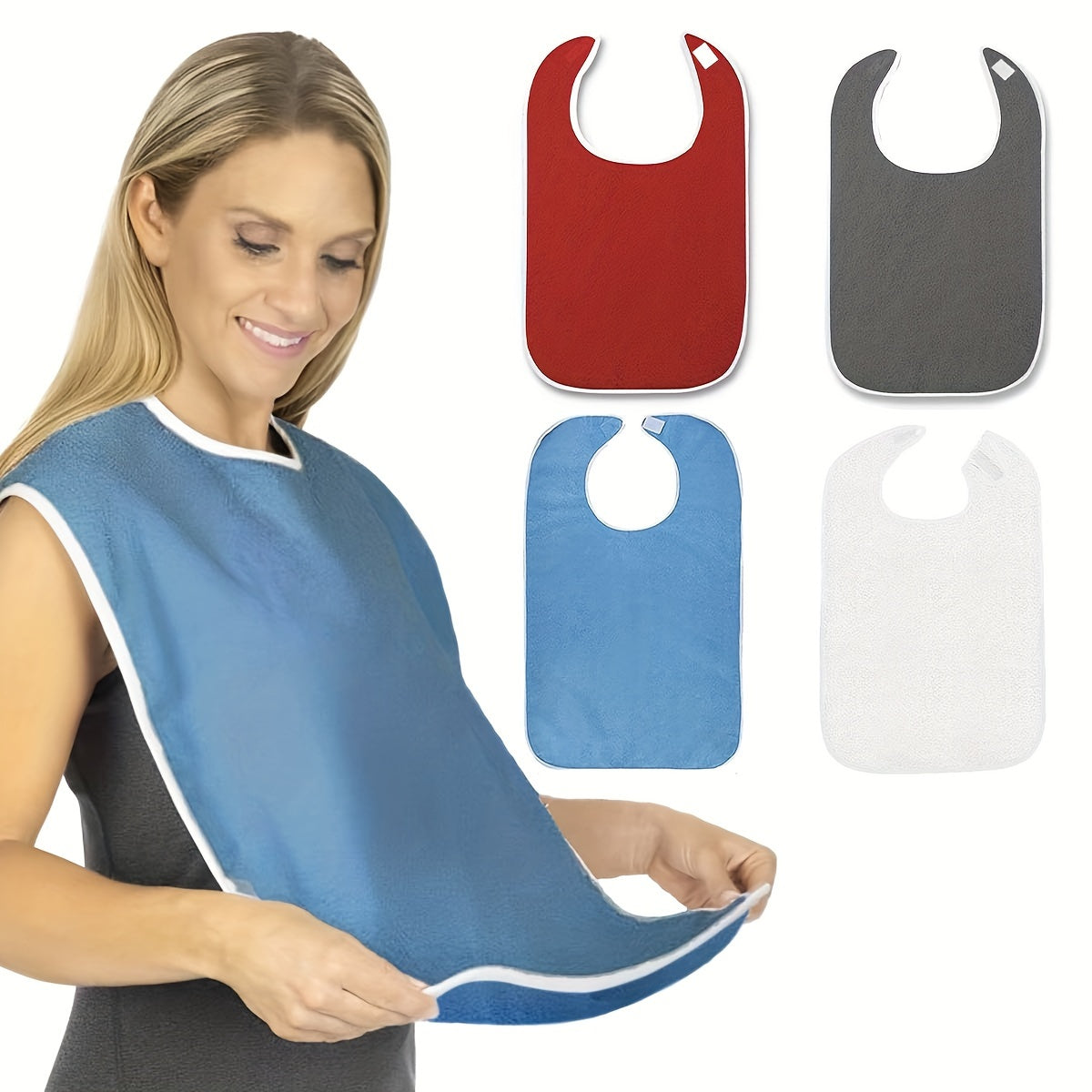 4er-Pack Erwachsene Mundbedeckungen für Männer und Frauen – Wasserdicht, Fleckenresistent Verstellbare Samt-Schürzen für Senioren und Erwachsene, Maschinenwaschbar, Hellblau