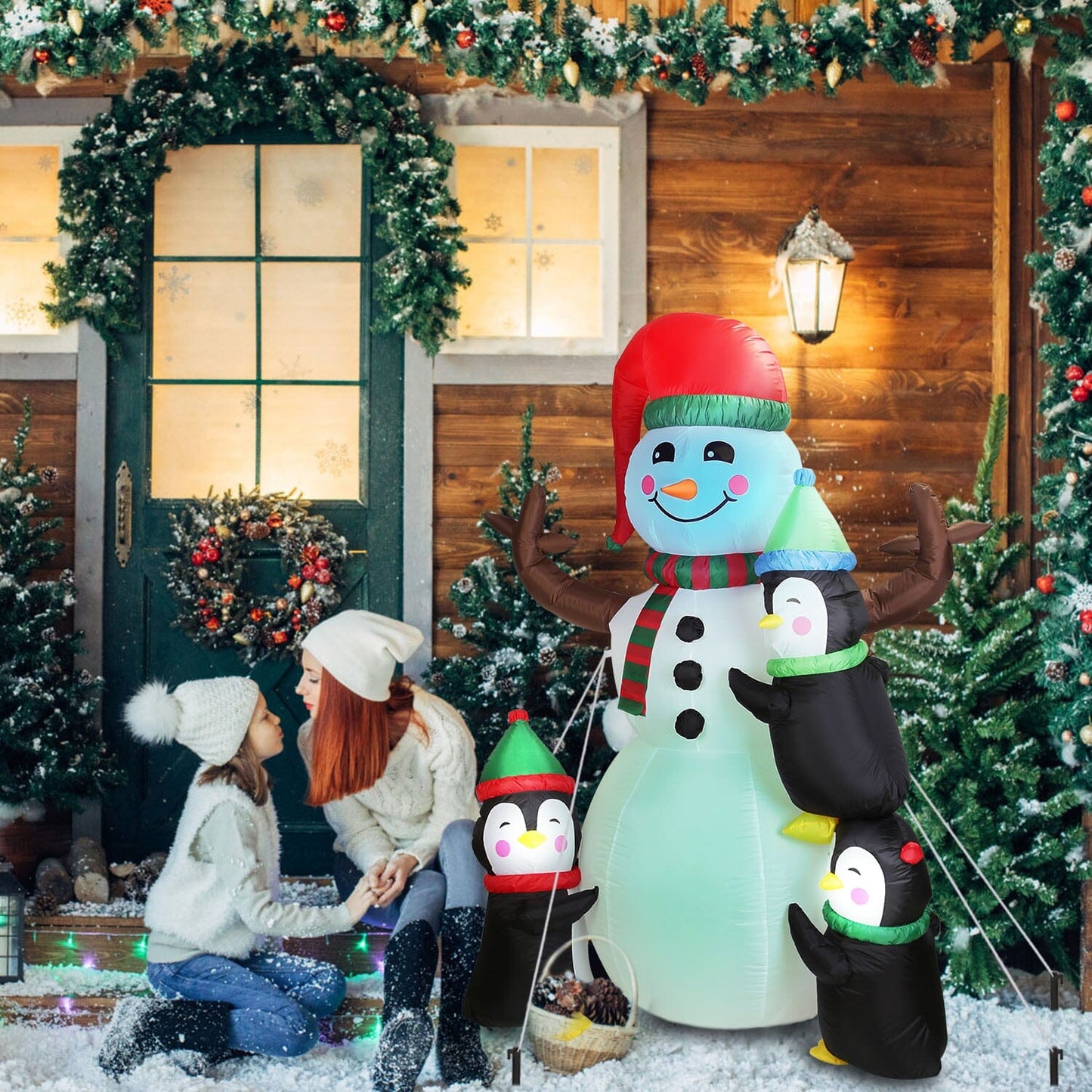 Frendorf | 5,9 Fuß Schneemann und Pinguin Aufblasbare Garten Dekoration mit eingebaute LED Licht Luftgebläse