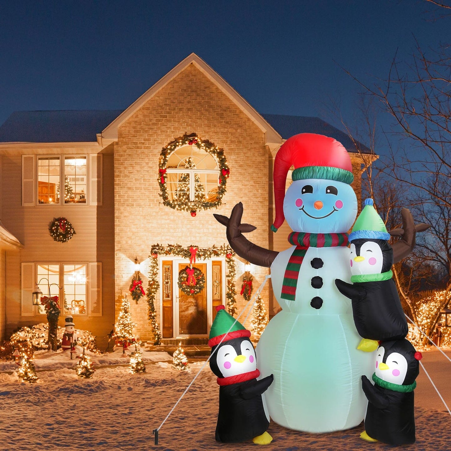 Frendorf | 5,9 Fuß Schneemann und Pinguin Aufblasbare Garten Dekoration mit eingebaute LED Licht Luftgebläse