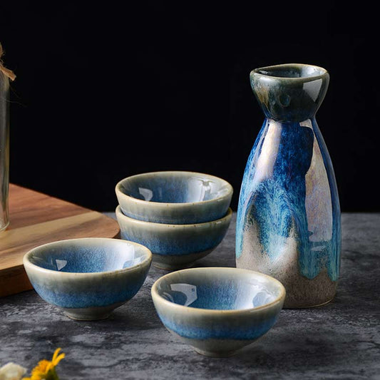 5 Stück Retro Japanisches Sake Set Keramik Krug Schnapsbecher 1 Kanne 4 Tassen Zuhause Bar Sake Weißwein Kanne Kreative Trinkgeschirr Geschenke