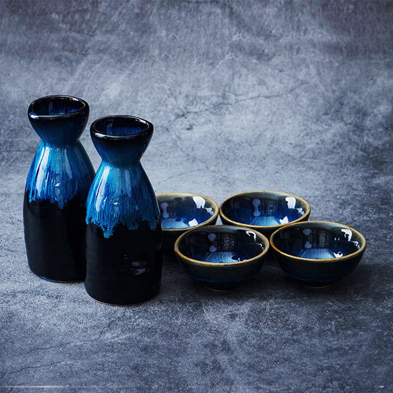 5 Stück Retro Japanisches Sake Set Keramik Krug Schnapsbecher 1 Kanne 4 Tassen Zuhause Bar Sake Weißwein Kanne Kreative Trinkgeschirr Geschenke