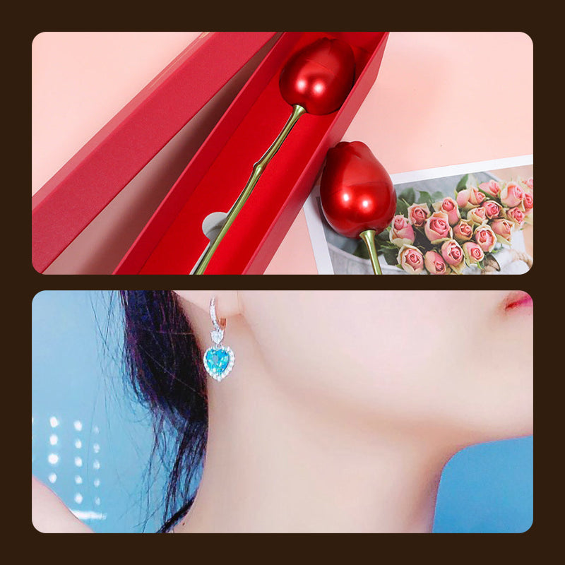 Frendorf | Blaue und rote Zirkonring-Halskette und Ohrringe Geschenkbox