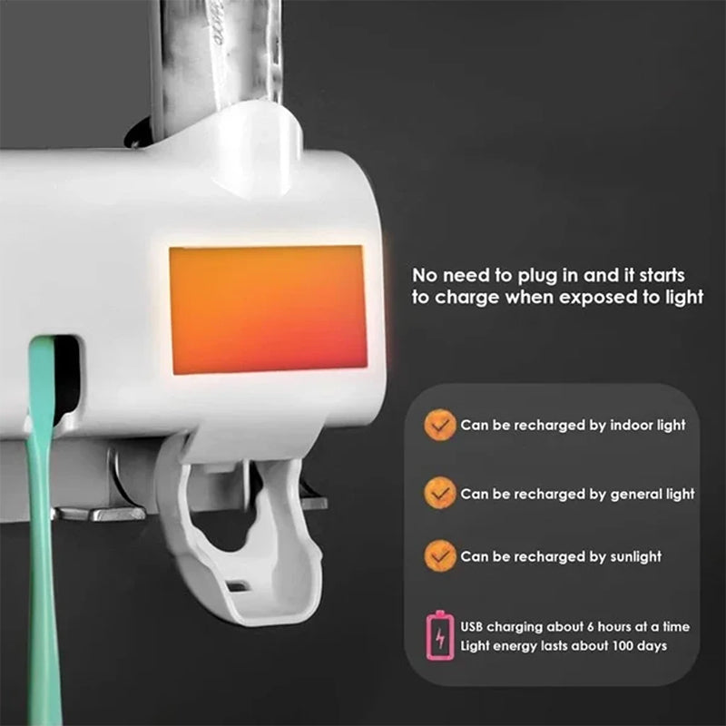 Smart UV-Licht Sterilisator Zahnbürstenhalter, Wandmontage Zahnpastaspender