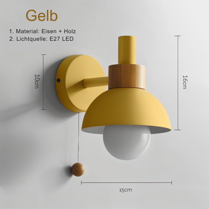 PastelLight - Minimalistische Wandleuchte aus Holz mit Zugschalter