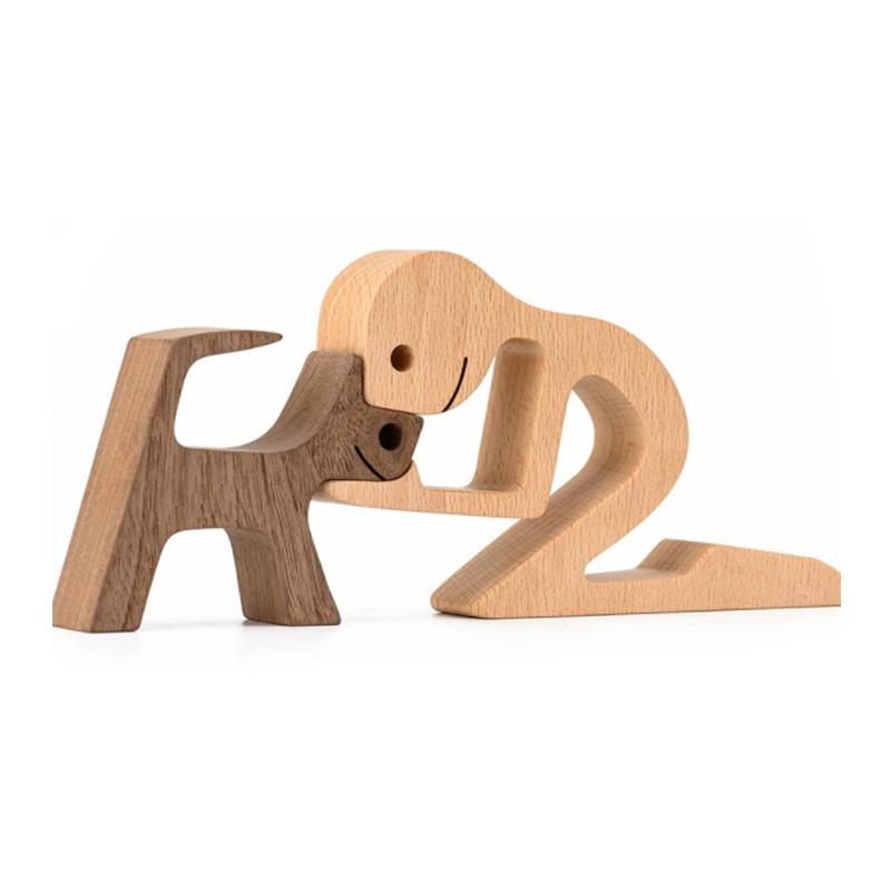 Frendorf | Haustierliebhaber Geschenke Holzskulptur Familie & Welpe Holzhandwerk Tischornamente