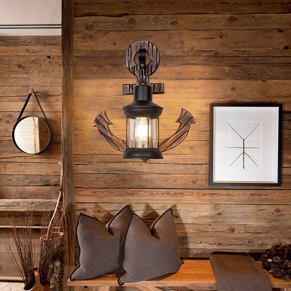 Vintage Anker LED Wandleuchte - Industrie Metall & Holz für Esszimmer/Wohnzimmer