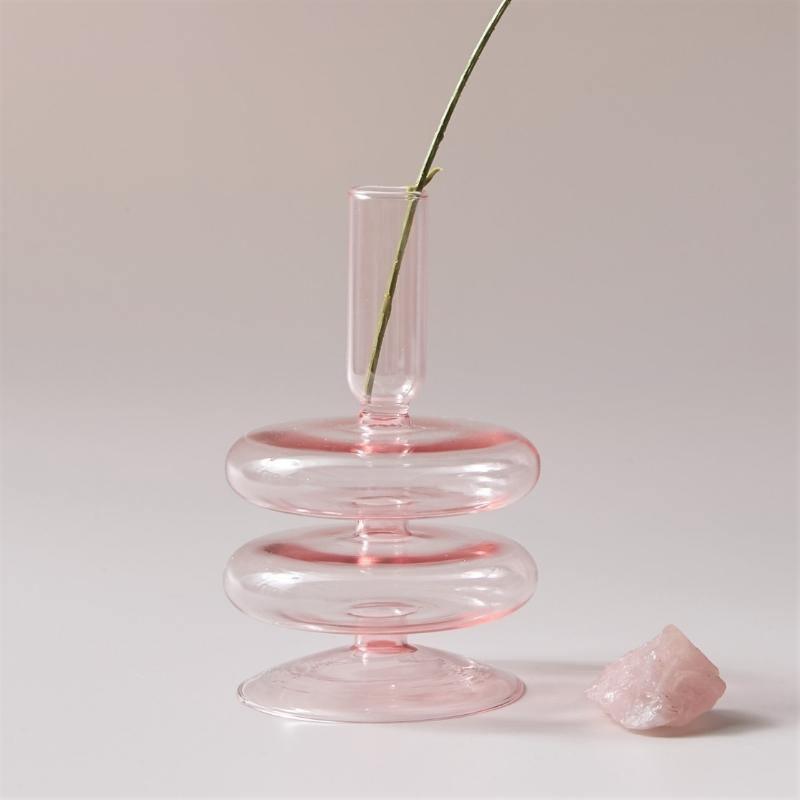 Frendorf | Rosivina Pink Glas Kerzenhalter & Vasen Set | Elegantes Design | Vielseitige Tischdekoration