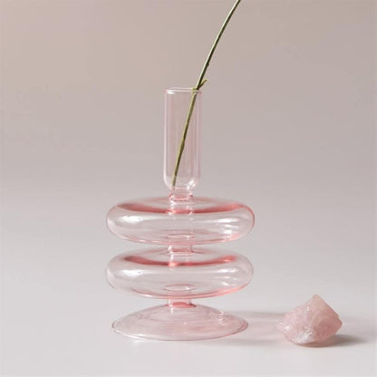 Frendorf | Rosivina Pink Glas Kerzenhalter & Vasen Set | Elegantes Design | Vielseitige Tischdekoration
