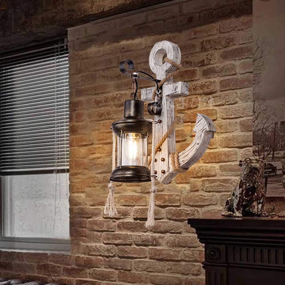 Vintage Anker LED Wandleuchte - Industrie Metall & Holz für Esszimmer/Wohnzimmer