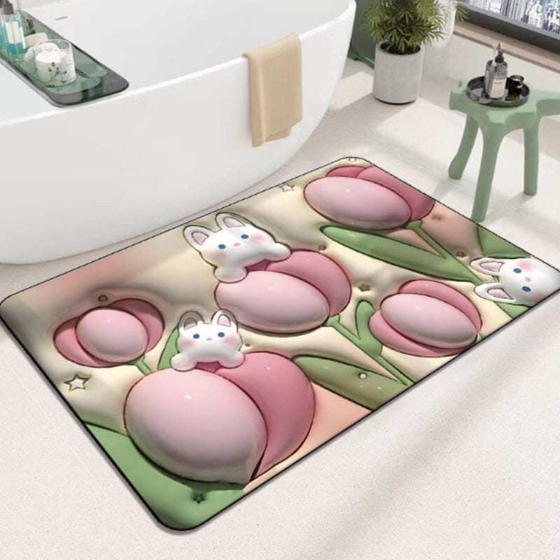Frendorf | FloraSoft 3D Blumen Badezimmermatte | Saugstark & Rutschfest | Weiche Fußmatte für Wohlfühlmomente