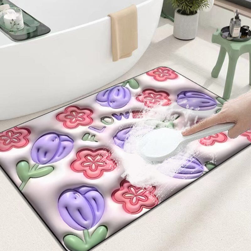 Frendorf | FloraSoft 3D Blumen Badezimmermatte | Saugstark & Rutschfest | Weiche Fußmatte für Wohlfühlmomente