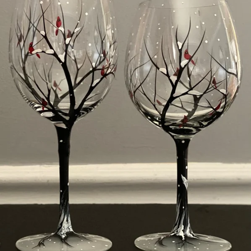 Frendorf | Vier Jahreszeiten Baum Weingläser - Handbemalte Kunst