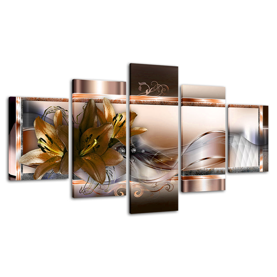 Crisp Orange Lilien 5 Teile - Leinwand Wandkunst Malerei